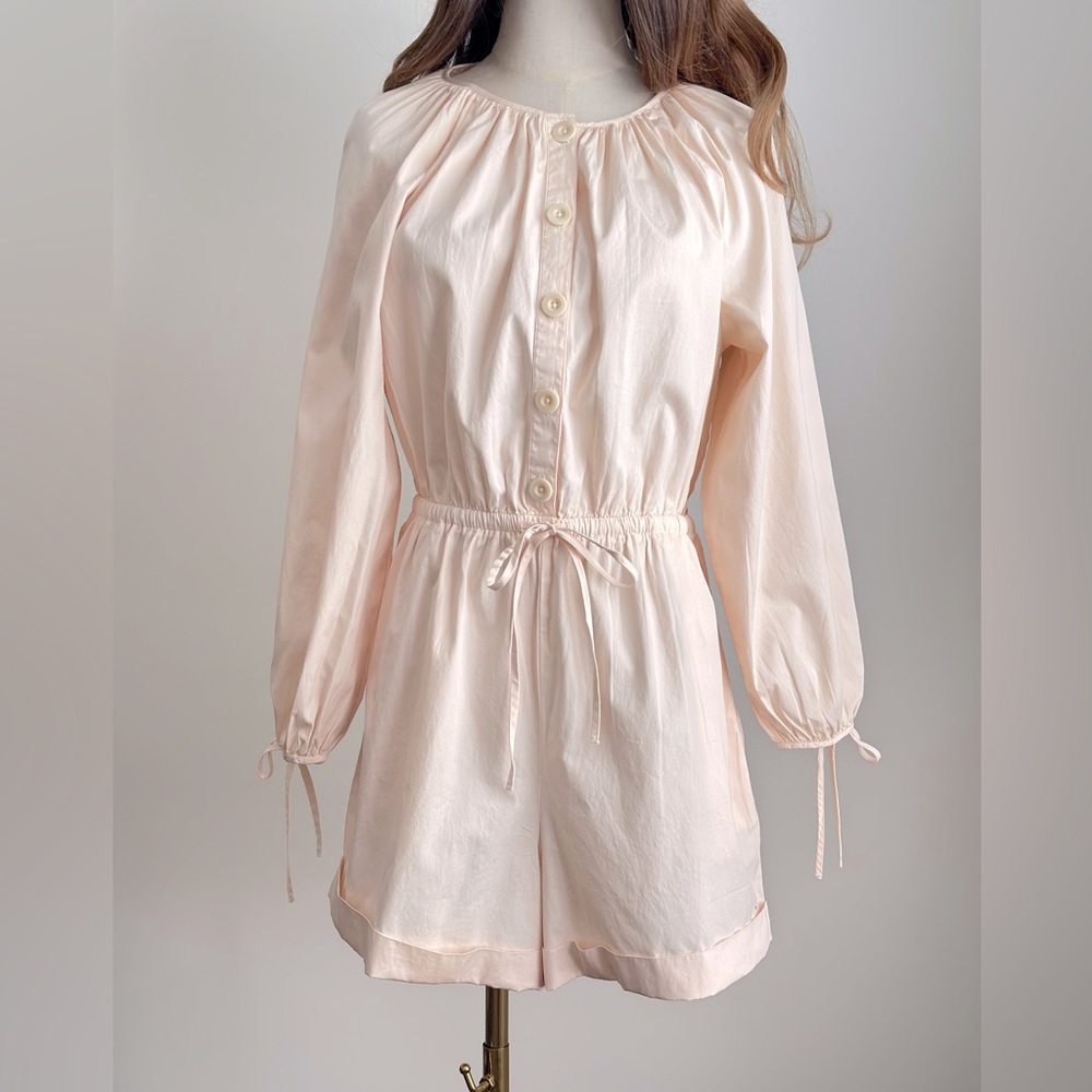 J. Crew pale peach cotton romper with pockets, size medium